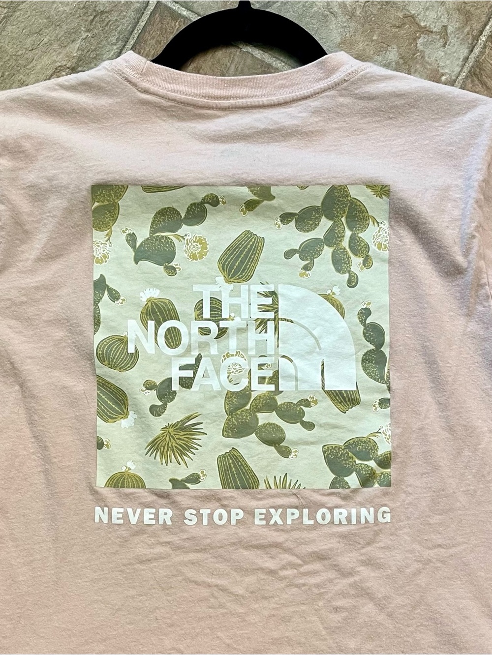 The North Face Women S Pink Cactus Box Logo Graphic Tee Never Stop Exploring EUC